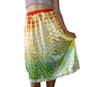 Hand Dyed Reworked Vintage Ombre Half Slip Skirt Sunset Orange Green Nylon
